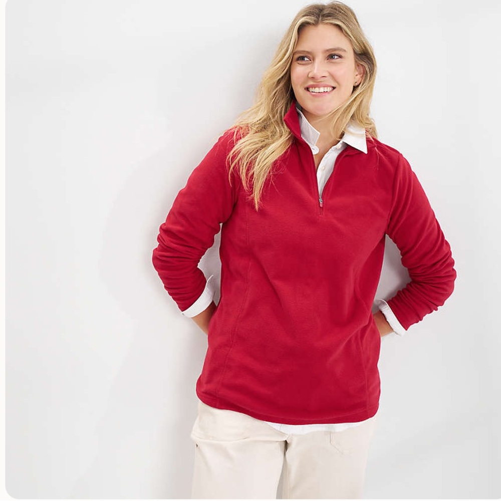 Lands End fleece jacket quarter zip fleece pull over womens size medium Red